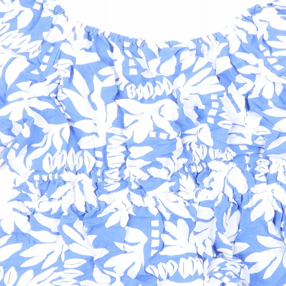 Marks and Spencer Womens Blue Floral Viscose Basic Blouse Size 12 Off the Shoulder - Peplum