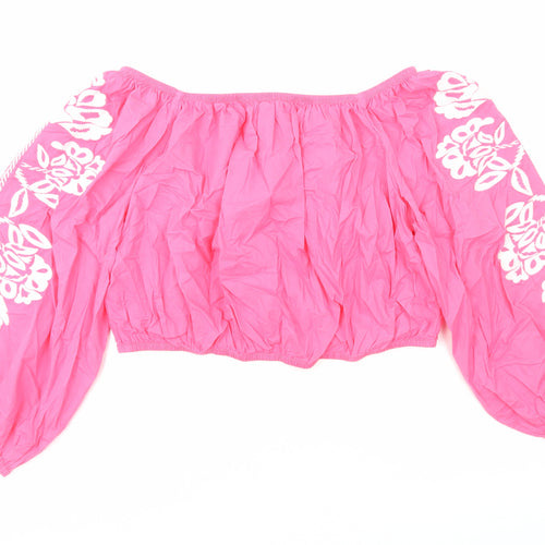Marks and Spencer Womens Pink Cotton Cropped Blouse Size 20 Off the Shoulder - Bardot
