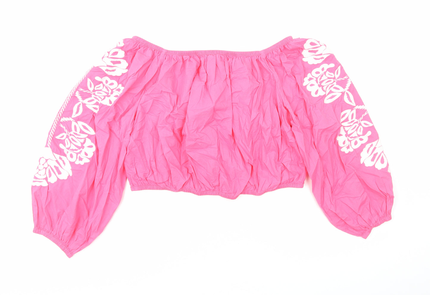 Marks and Spencer Womens Pink Cotton Cropped Blouse Size 20 Off the Shoulder - Bardot
