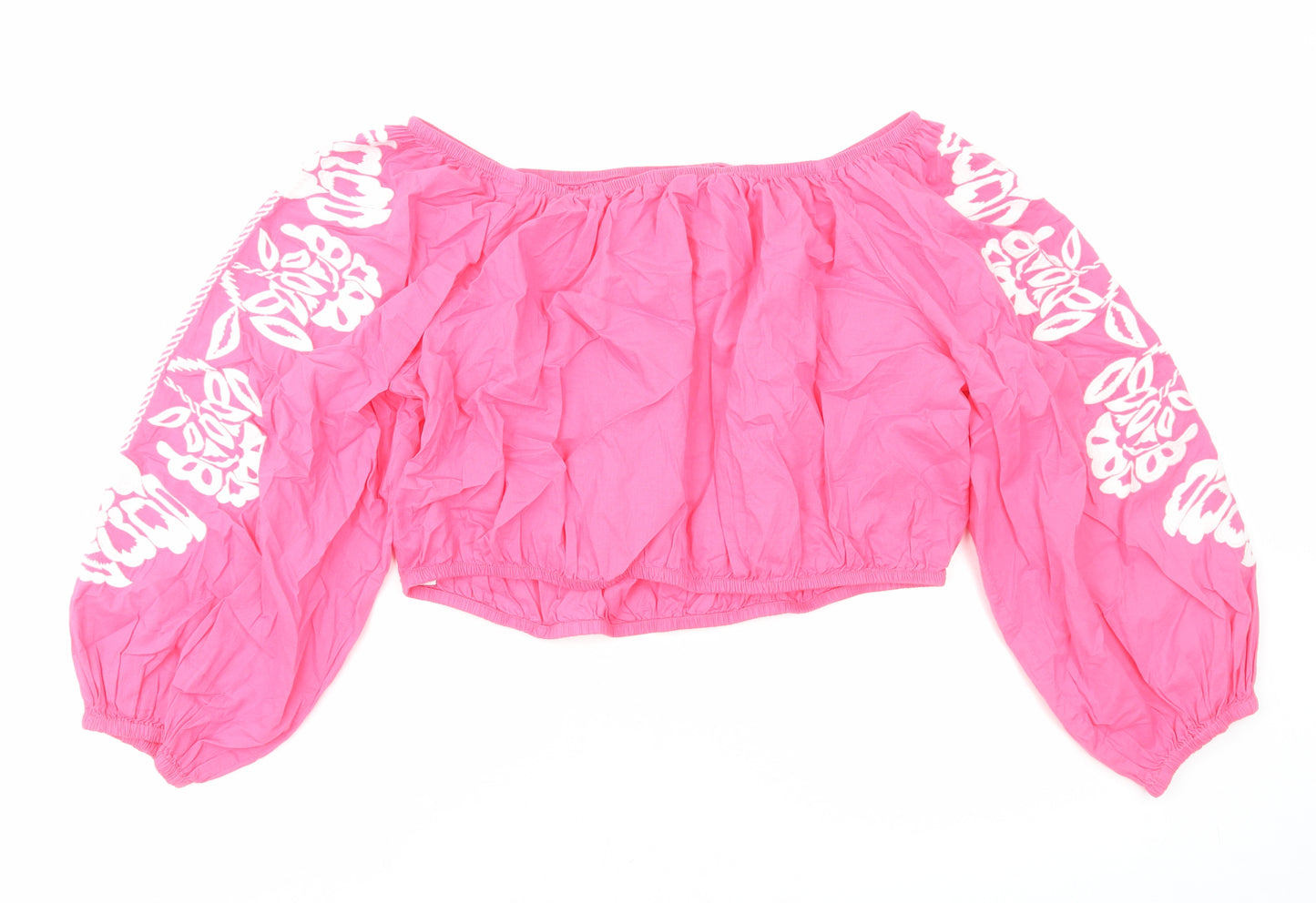 Marks and Spencer Womens Pink Cotton Cropped Blouse Size 20 Off the Shoulder - Bardot