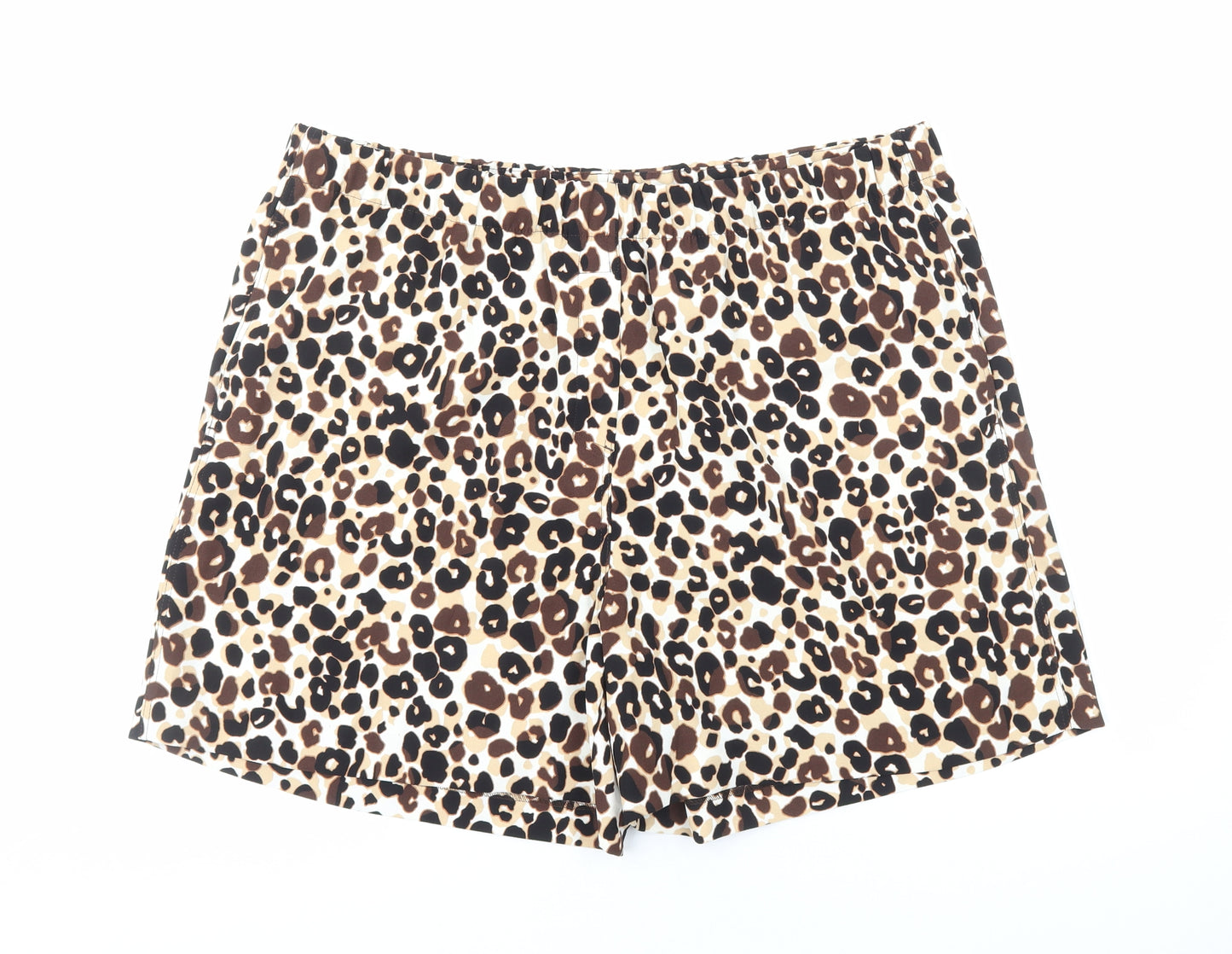 Marks and Spencer Womens Brown Animal Print Polyester Bermuda Shorts Size 20 Regular Pull On - Leopard Print