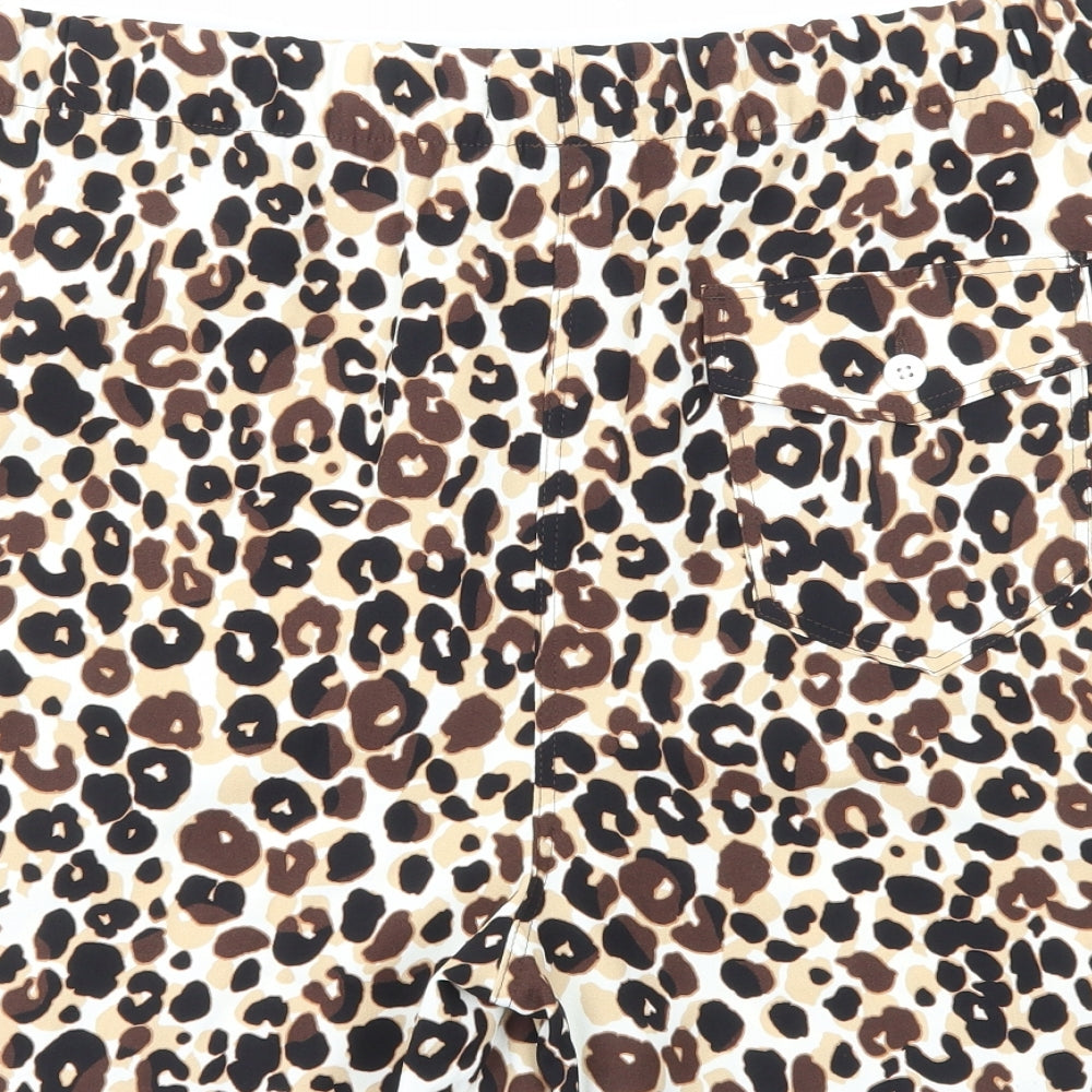 Marks and Spencer Womens Brown Animal Print Polyester Bermuda Shorts Size 20 Regular Pull On - Leopard Print