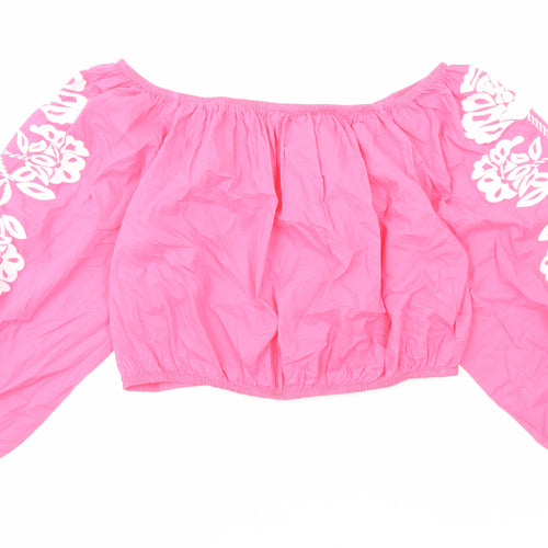 Marks and Spencer Womens Pink Cotton Cropped Blouse Size 18 Off the Shoulder - Bardot