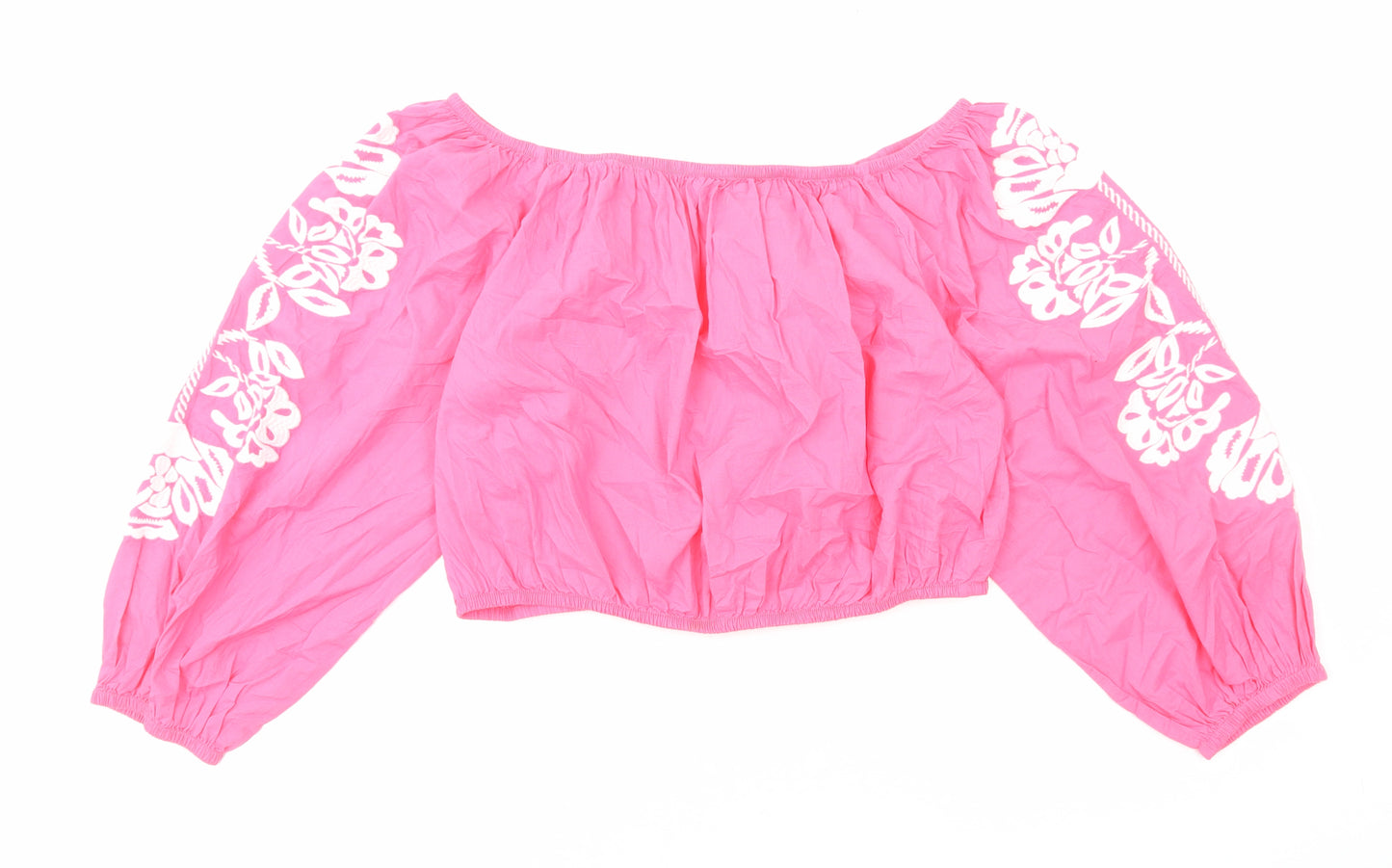 Marks and Spencer Womens Pink Cotton Cropped Blouse Size 18 Off the Shoulder - Bardot