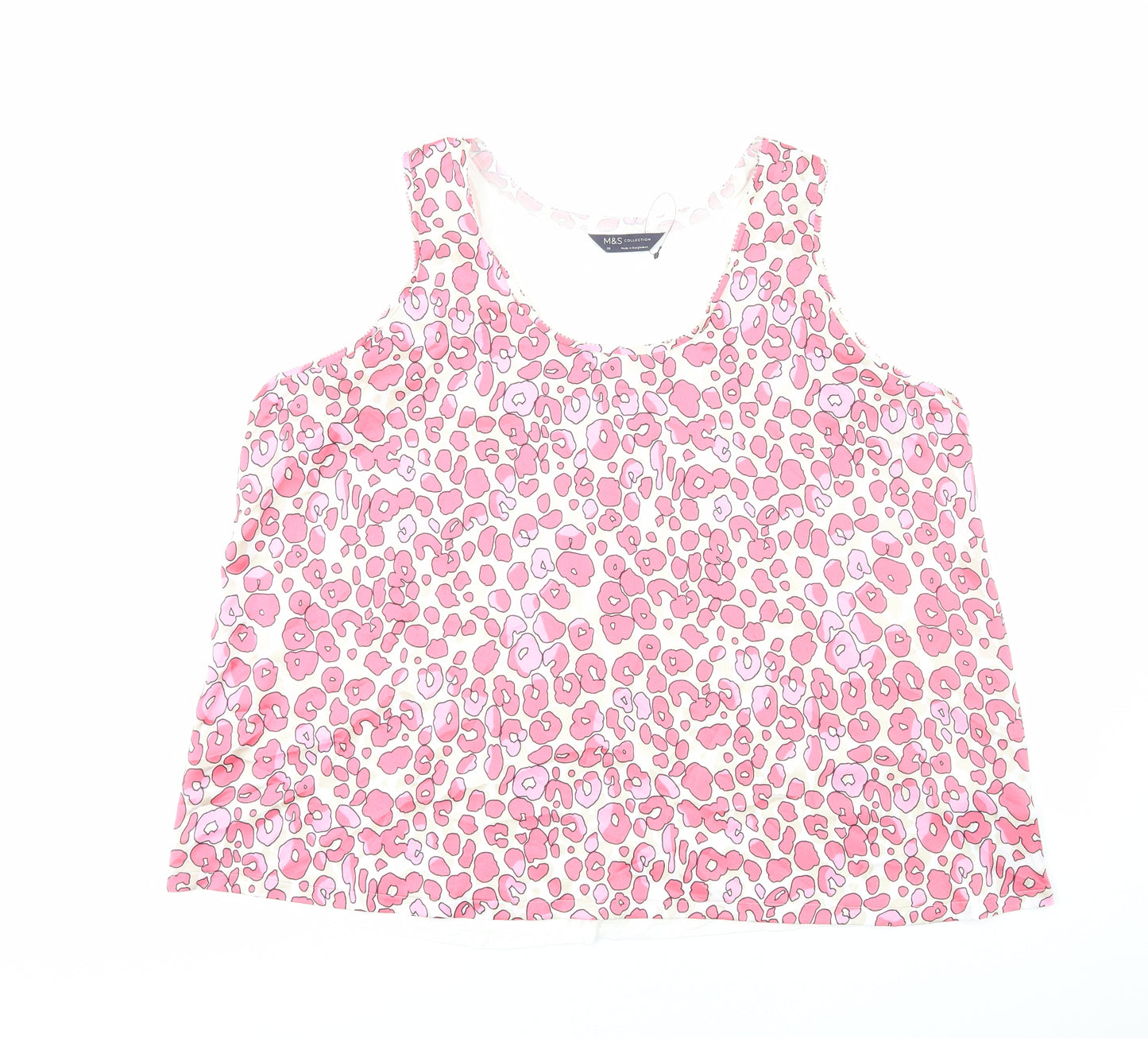 Marks and Spencer Womens Pink Animal Print Polyester Basic Tank Size 20 Scoop Neck - Leopard Print