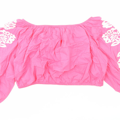 Marks and Spencer Womens Pink Cotton Cropped Blouse Size 22 Off the Shoulder - Bardot