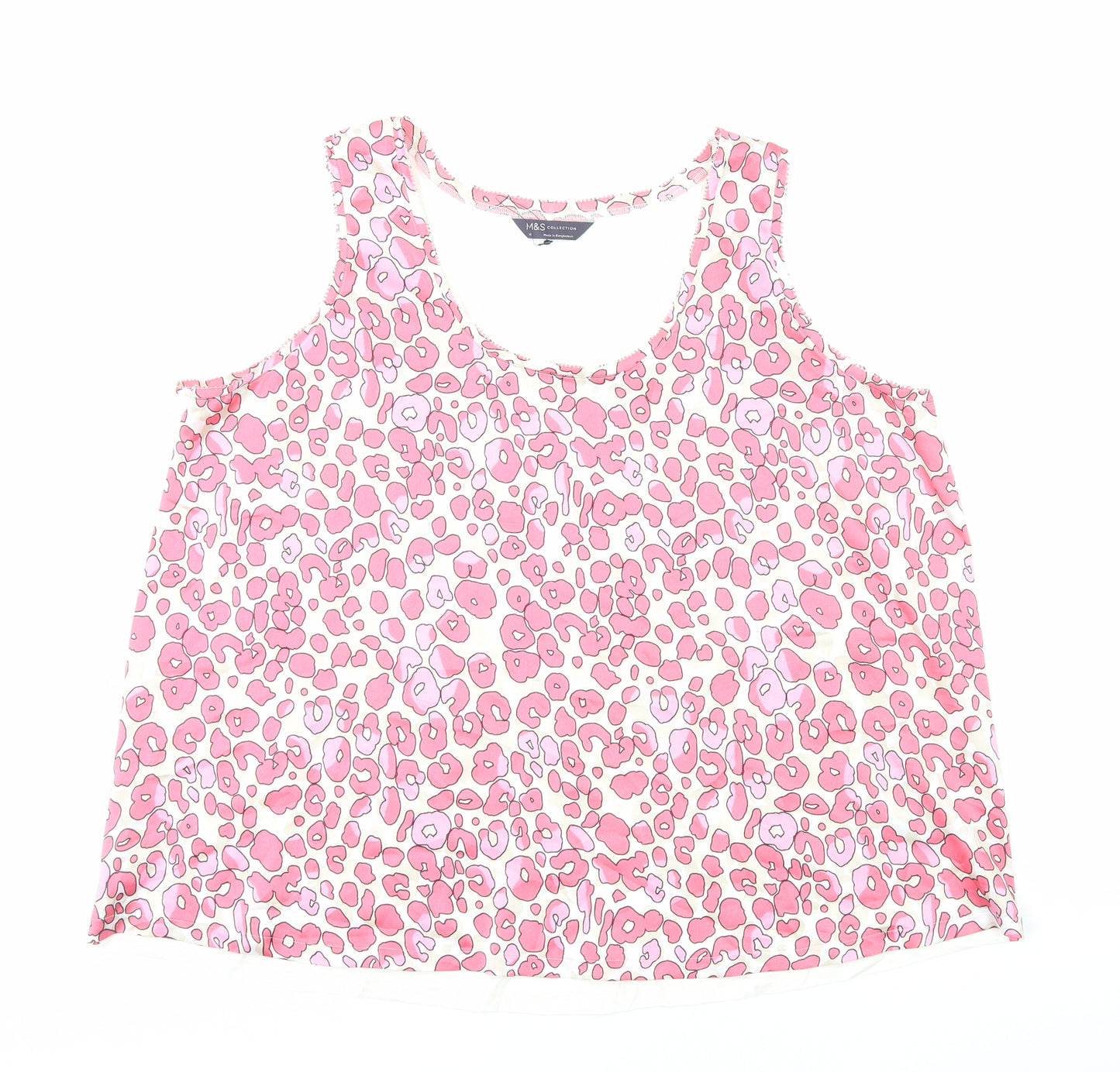 Marks and Spencer Womens Pink Animal Print Polyester Basic Tank Size 18 Scoop Neck - Leopard Print