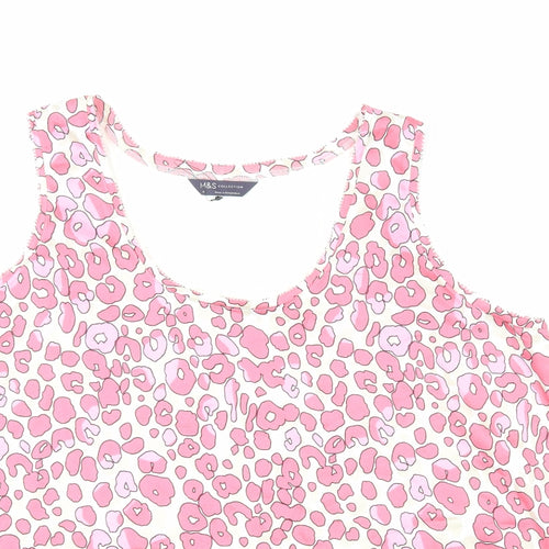 Marks and Spencer Womens Pink Animal Print Polyester Basic Tank Size 18 Scoop Neck - Leopard Print