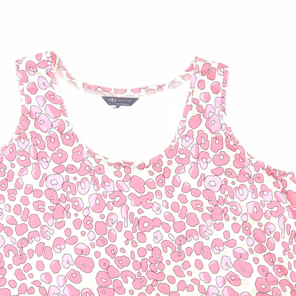 Marks and Spencer Womens Pink Animal Print Polyester Basic Tank Size 18 Scoop Neck - Leopard Print