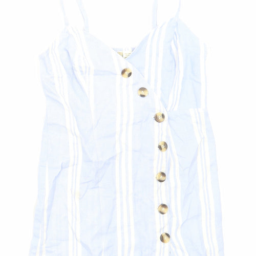 Japna Womens Blue Striped Cotton Playsuit One-Piece Size S Zip