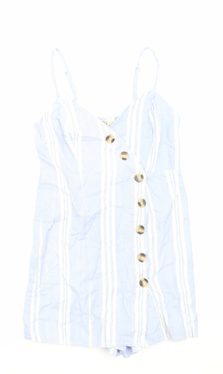 Japna Womens Blue Striped Cotton Playsuit One-Piece Size S Zip