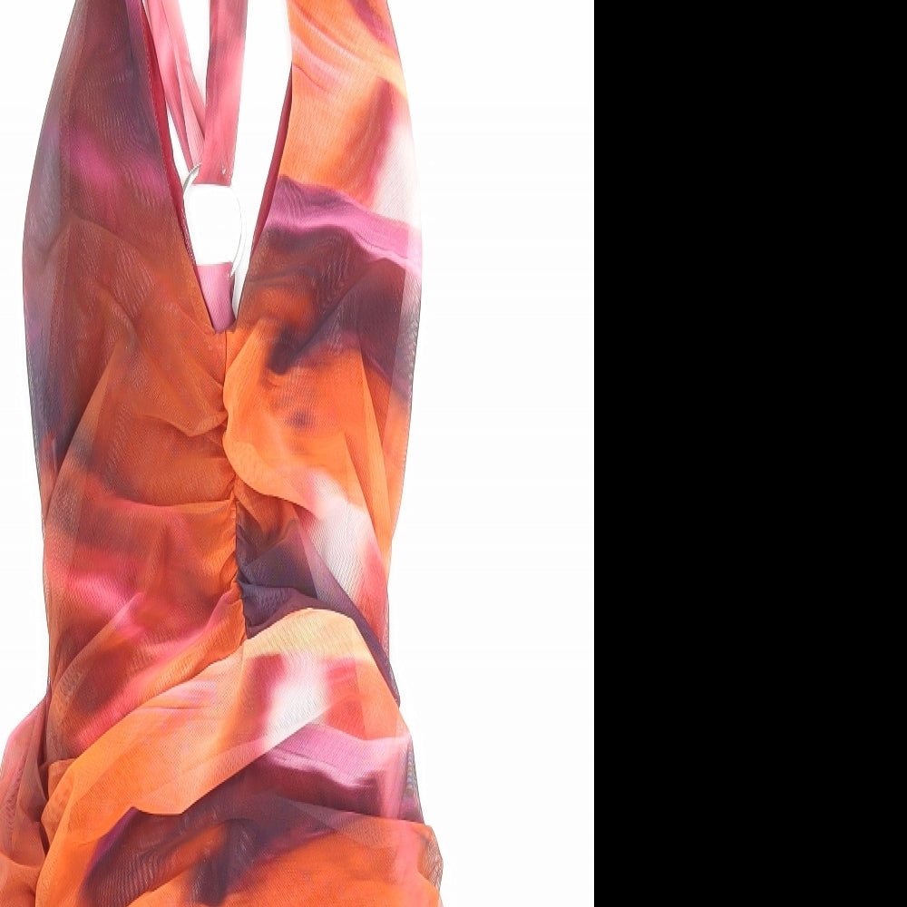 Oh Polly Womens Multicoloured Geometric Polyester Mini Size 10 V-Neck Zip