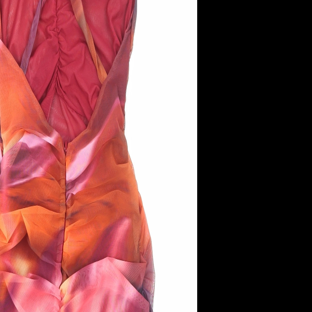 Oh Polly Womens Multicoloured Geometric Polyester Mini Size 10 V-Neck Zip