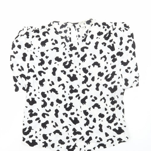 River Island Womens White Geometric Viscose Basic Blouse Size 10 Round Neck
