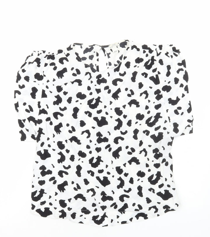 River Island Womens White Geometric Viscose Basic Blouse Size 10 Round Neck