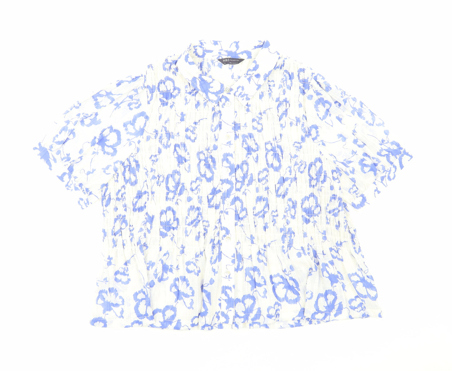 Marks and Spencer Womens Blue Floral Polyester Basic Button-Up Size 22 Collared