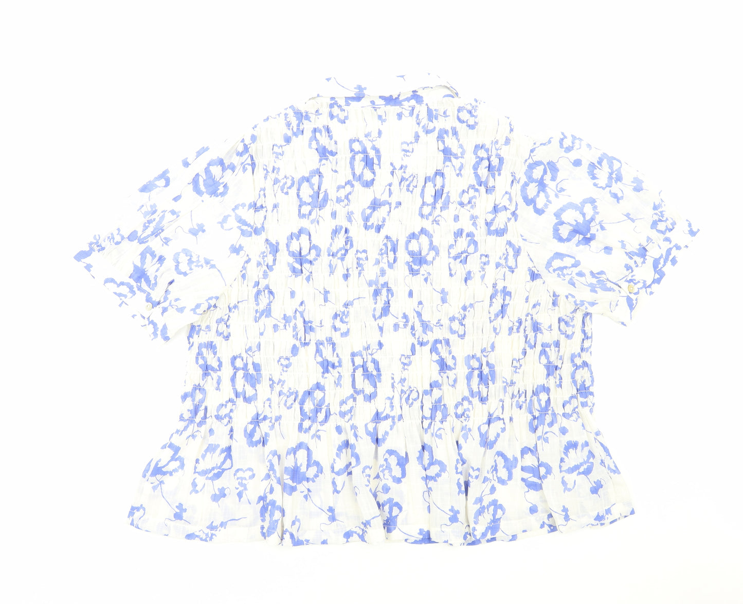 Marks and Spencer Womens Blue Floral Polyester Basic Button-Up Size 22 Collared