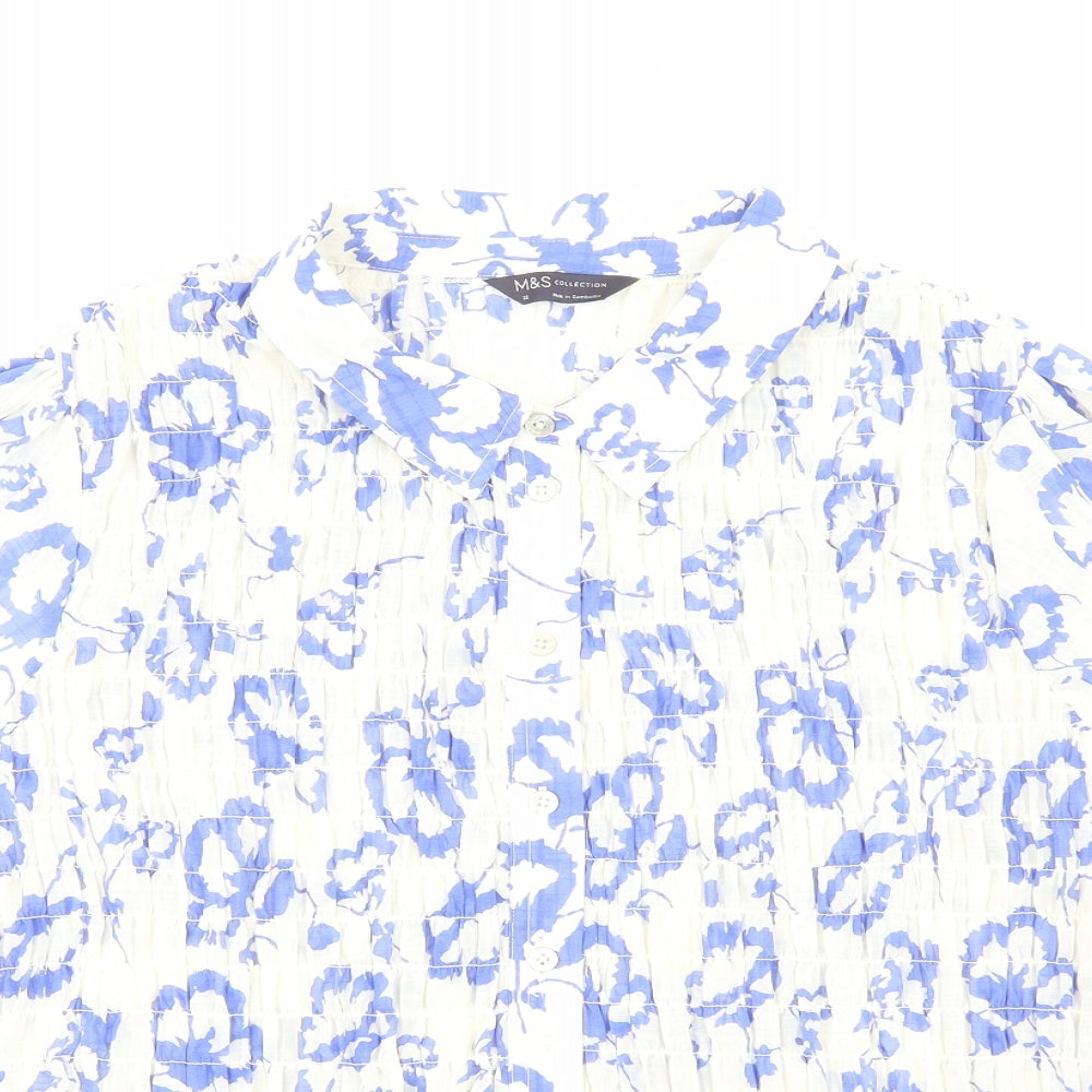 Marks and Spencer Womens Blue Floral Polyester Basic Button-Up Size 22 Collared