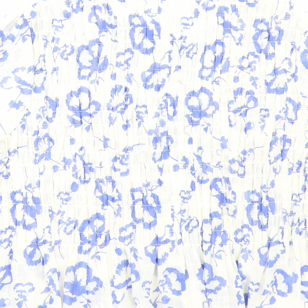 Marks and Spencer Womens Blue Floral Polyester Basic Button-Up Size 22 Collared