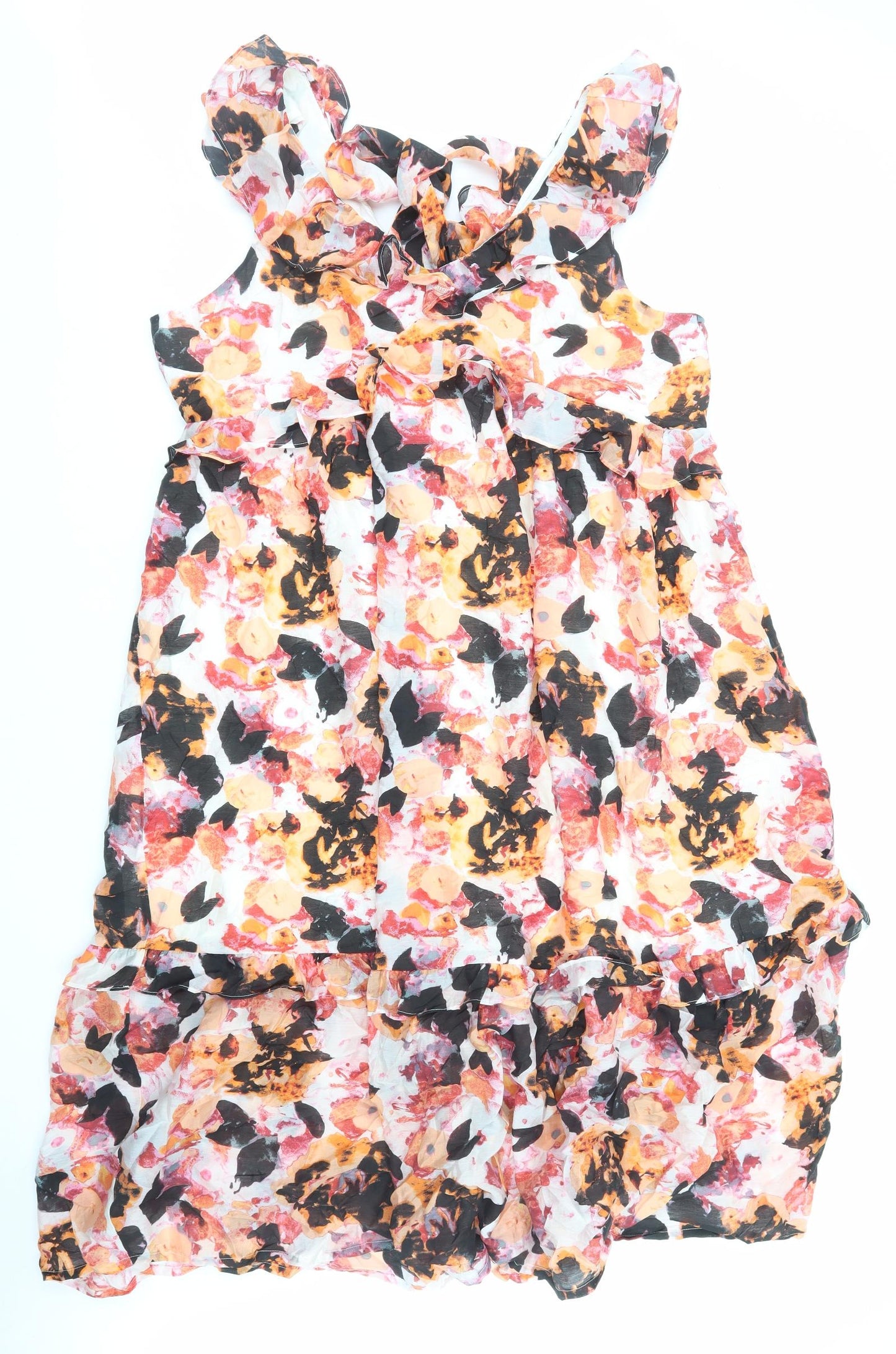 Preworn Womens Multicoloured Floral Cotton A-Line Size L V-Neck Pullover