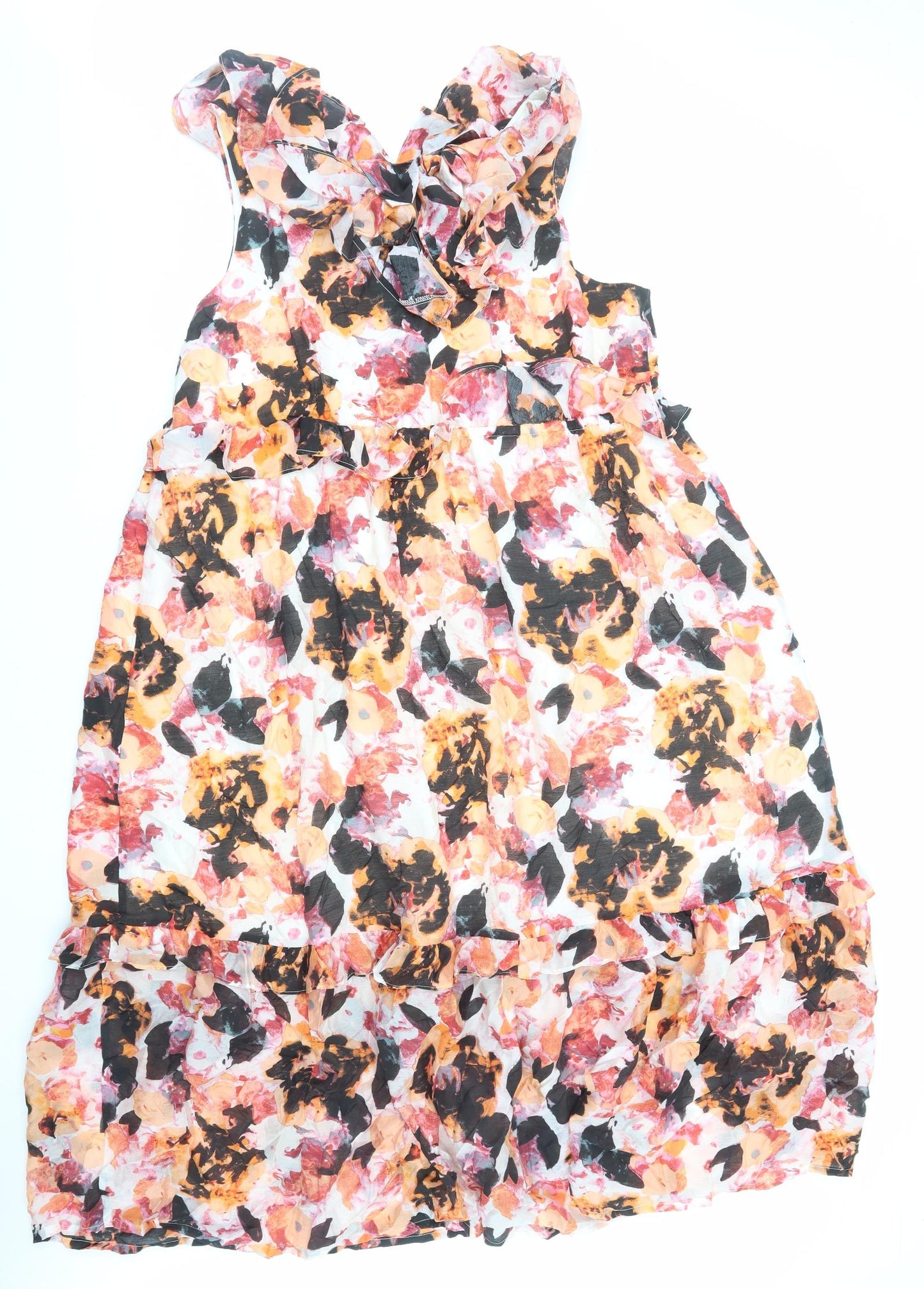 Preworn Womens Multicoloured Floral Cotton A-Line Size L V-Neck Pullover
