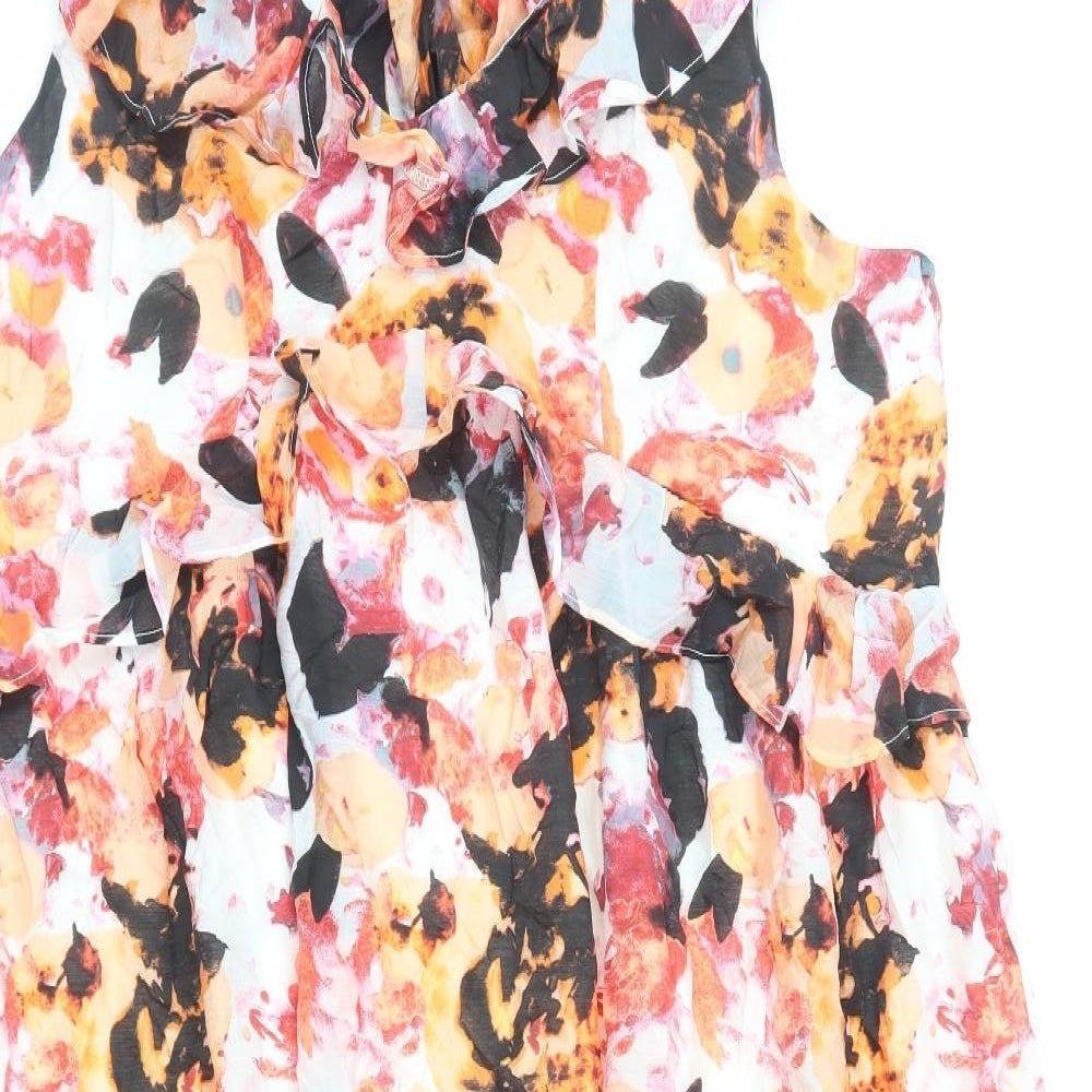 Preworn Womens Multicoloured Floral Cotton A-Line Size L V-Neck Pullover