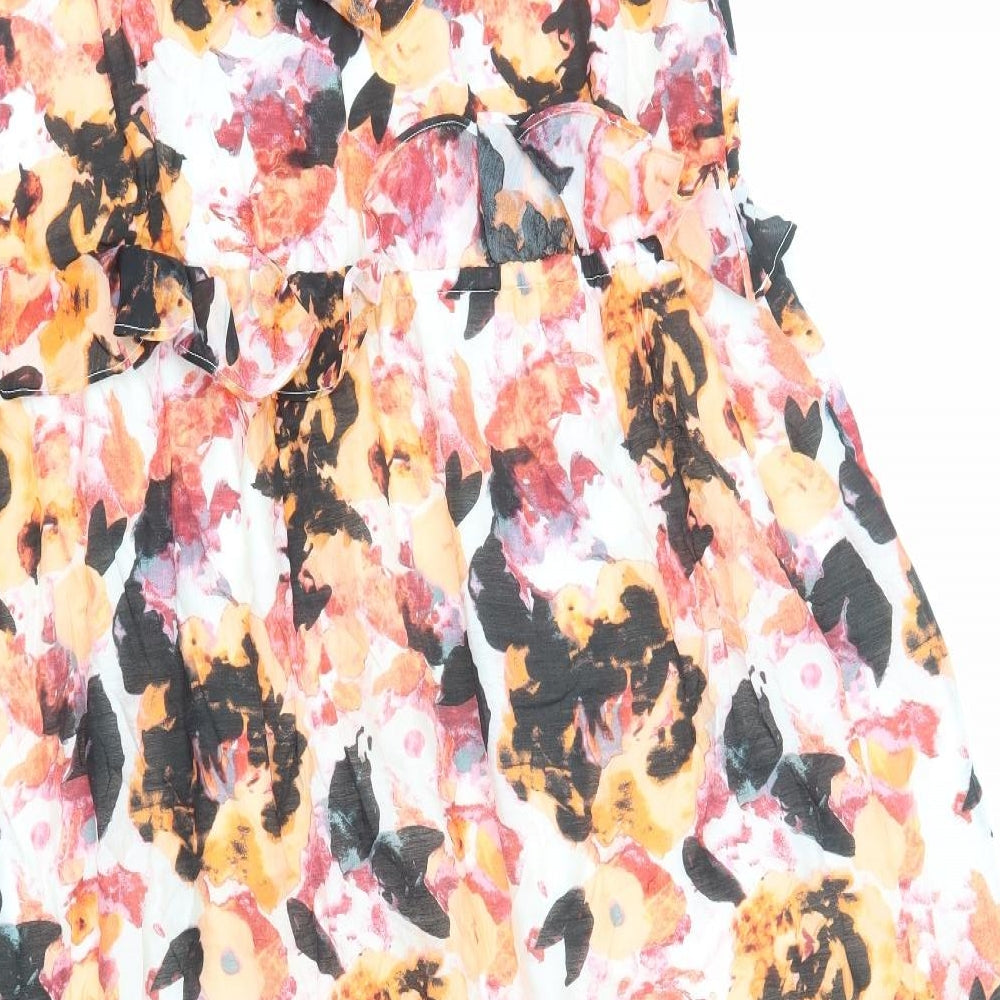 Preworn Womens Multicoloured Floral Cotton A-Line Size L V-Neck Pullover