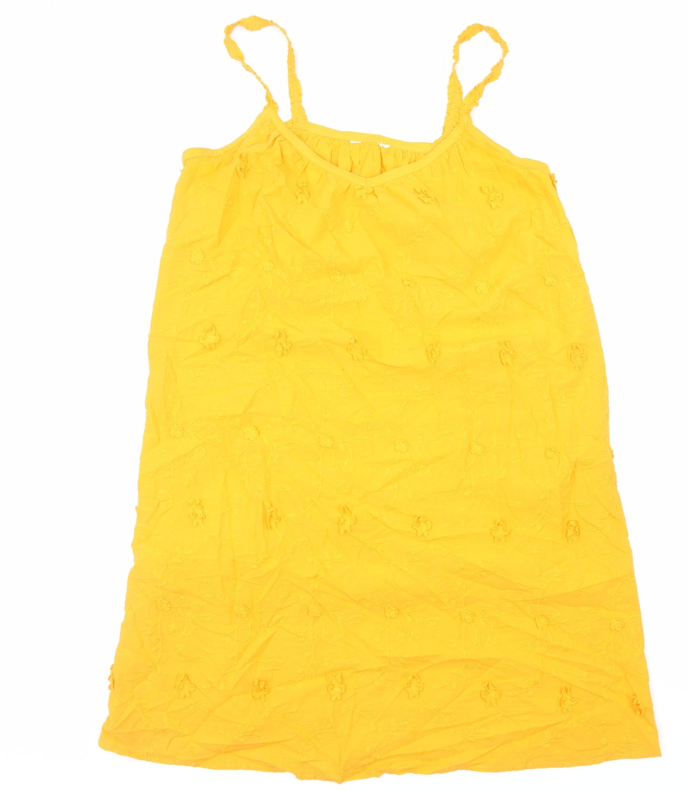 Preworn Womens Orange Cotton Tank Dress Size 18 V-Neck Pullover - 3D Flowers