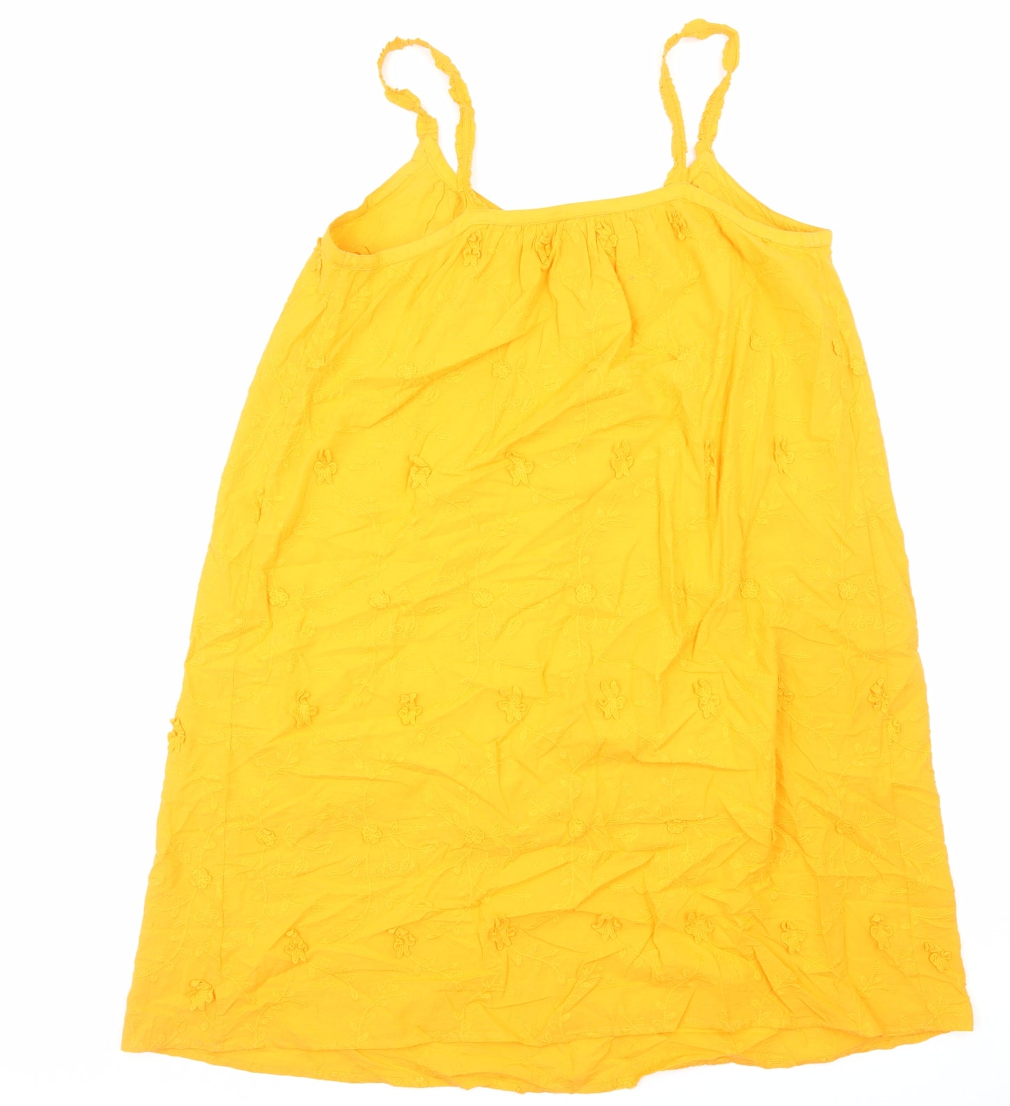Preworn Womens Orange Cotton Tank Dress Size 18 V-Neck Pullover - 3D Flowers