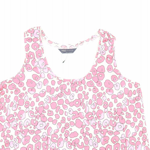 Marks and Spencer Womens Pink Animal Print Polyester Basic Blouse Size 10 Round Neck - Leopard Print