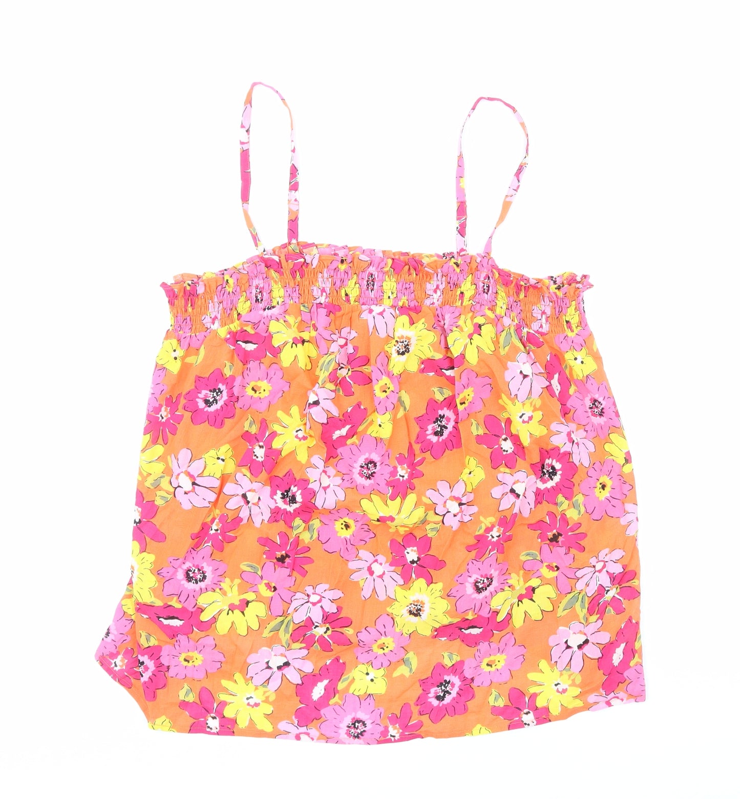 Marks and Spencer Womens Orange Floral Viscose Basic Tank Size 18 Square Neck