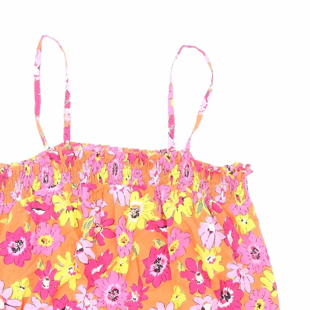Marks and Spencer Womens Orange Floral Viscose Basic Tank Size 18 Square Neck