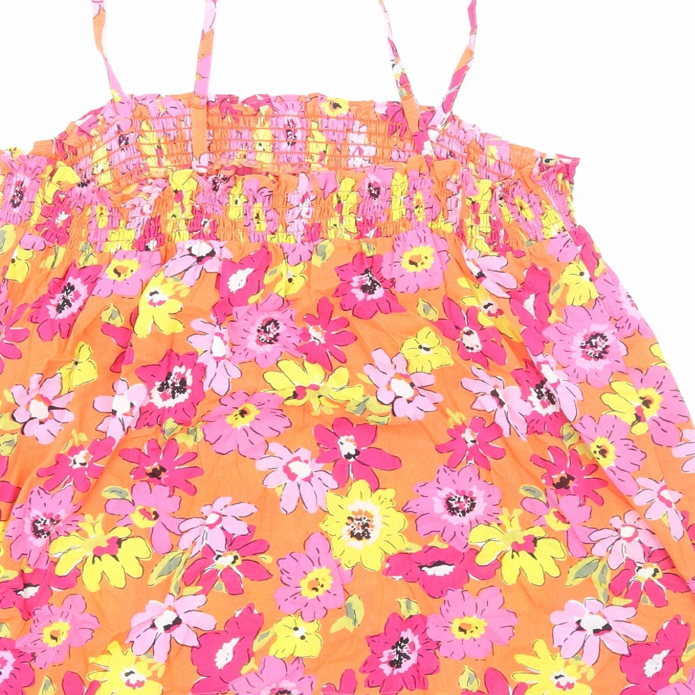 Marks and Spencer Womens Orange Floral Viscose Basic Tank Size 18 Square Neck