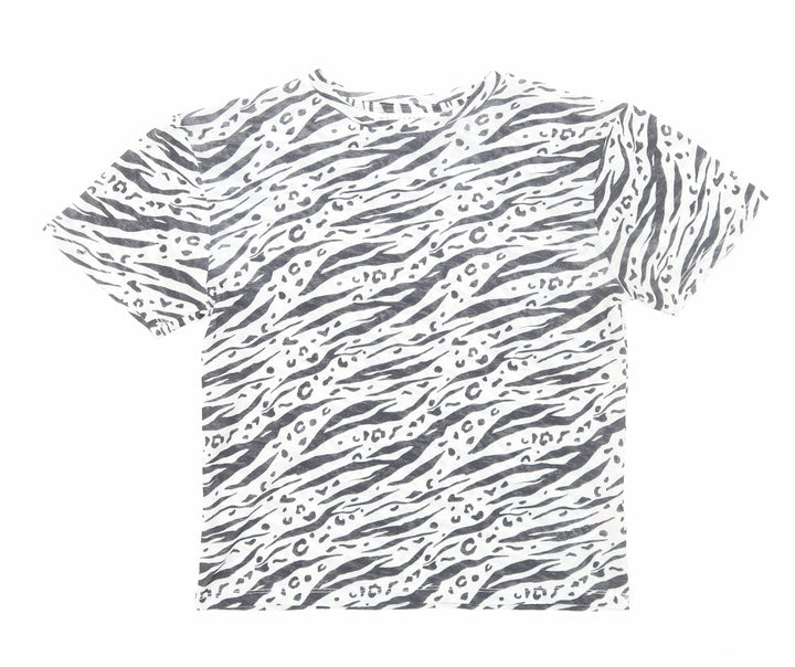 Topshop Womens White Animal Print Polyester Basic T-Shirt Size 8 Round Neck - Zebra Print