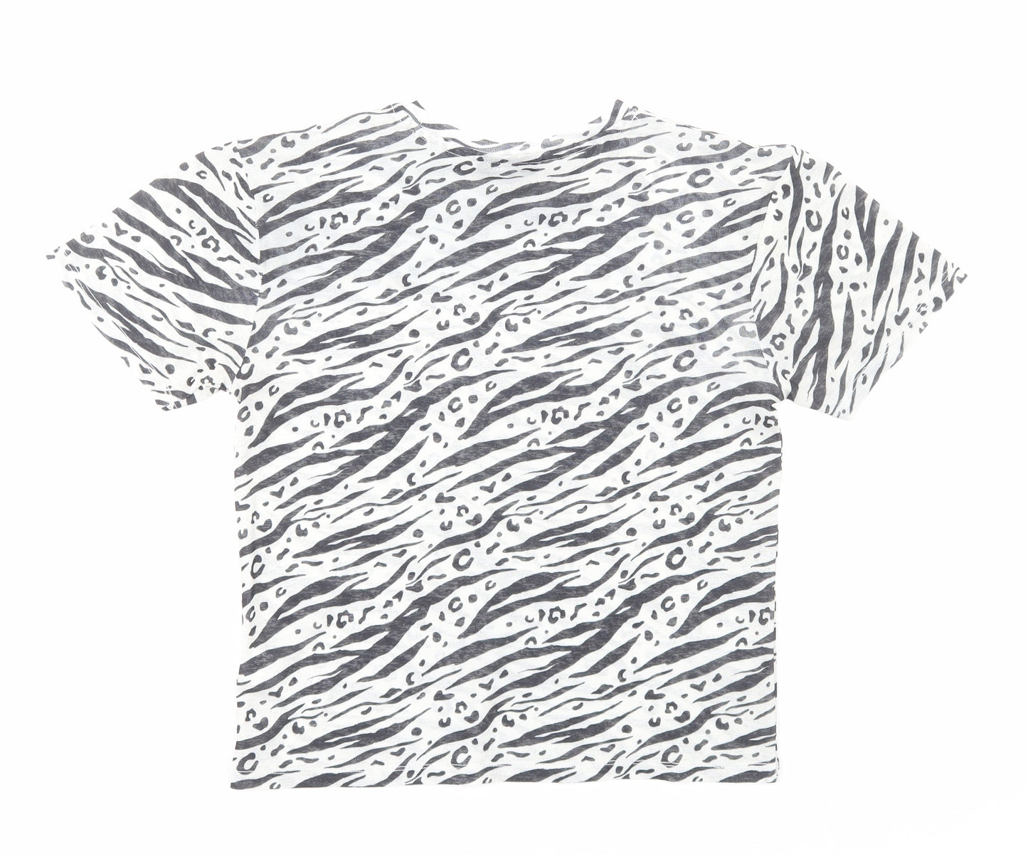 Topshop Womens White Animal Print Polyester Basic T-Shirt Size 8 Round Neck - Zebra Print