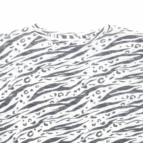 Topshop Womens White Animal Print Polyester Basic T-Shirt Size 8 Round Neck - Zebra Print