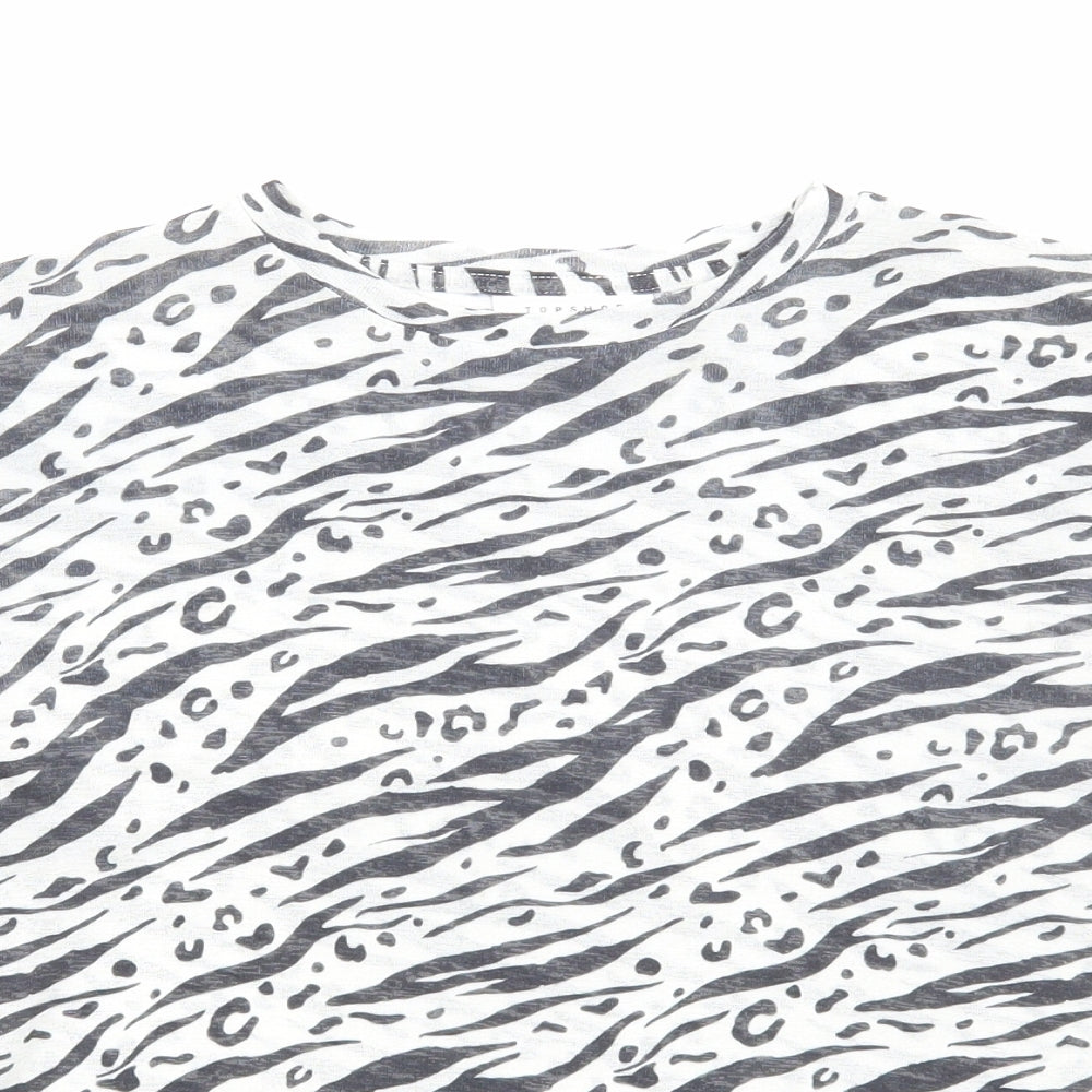 Topshop Womens White Animal Print Polyester Basic T-Shirt Size 8 Round Neck - Zebra Print