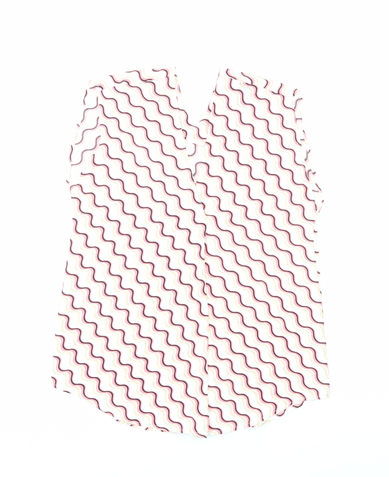 Marks and Spencer Womens Pink Geometric Polyester Basic Blouse Size 6 V-Neck