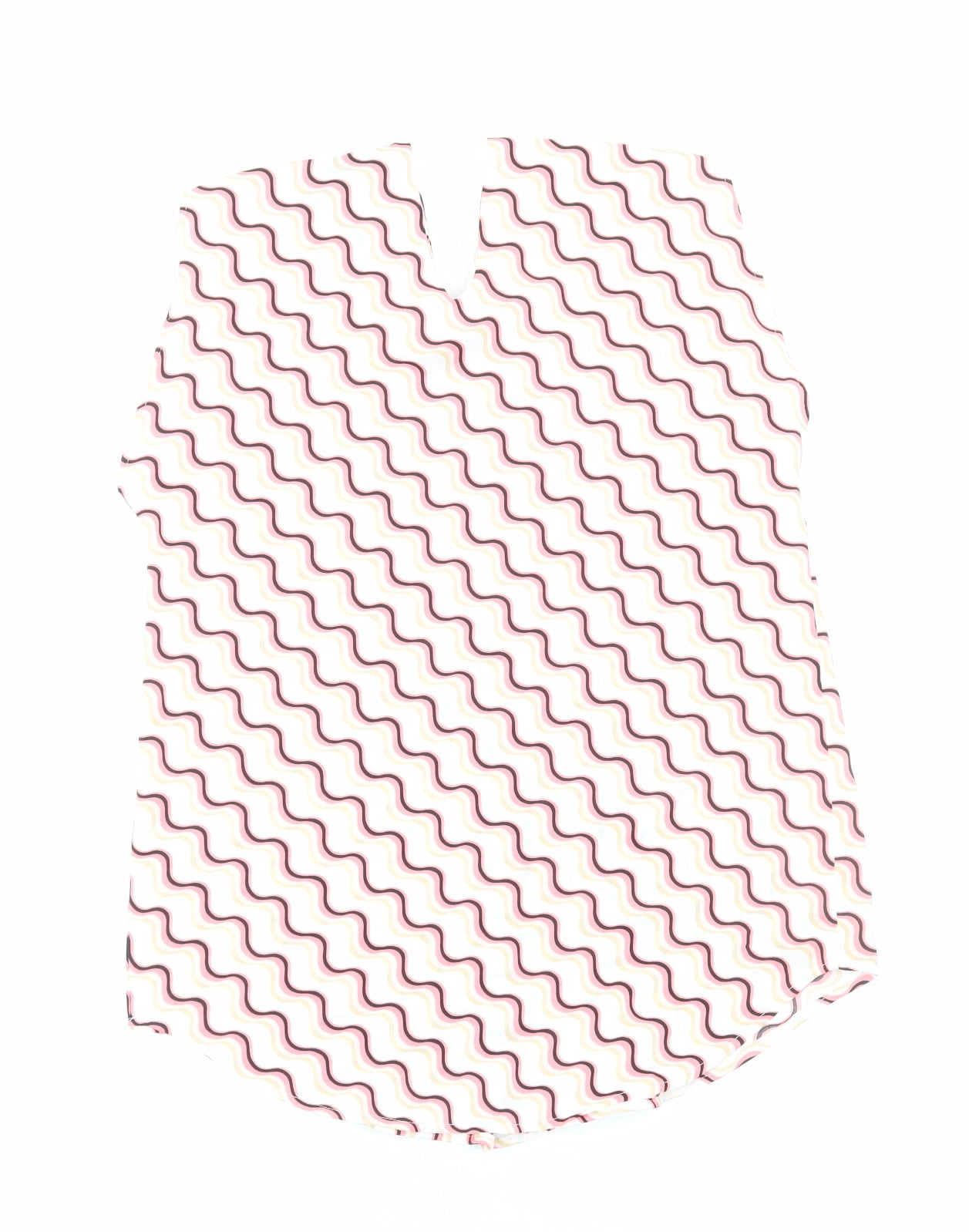 Marks and Spencer Womens Pink Geometric Polyester Basic Blouse Size 6 V-Neck