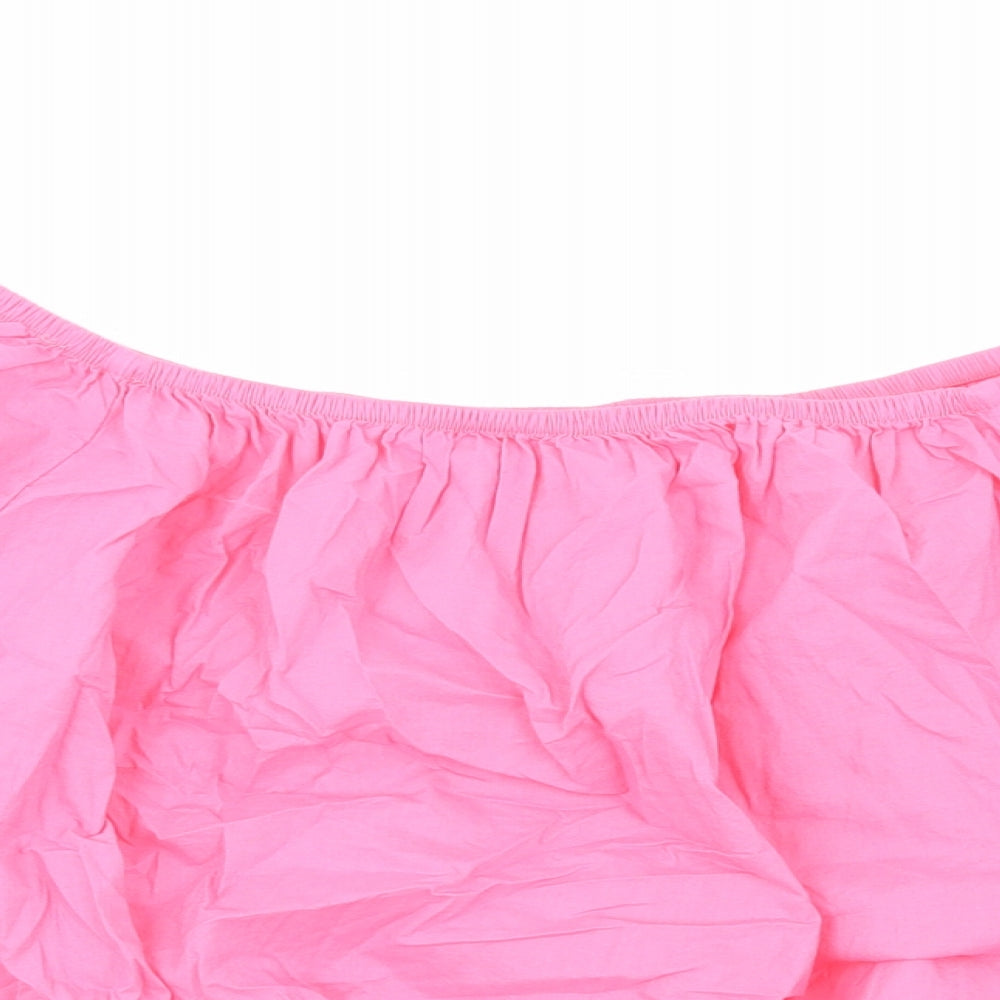 Marks and Spencer Womens Pink Cotton Cropped Blouse Size 18 Boat Neck - Flower Detail