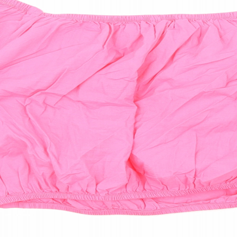 Marks and Spencer Womens Pink Cotton Cropped Blouse Size 18 Boat Neck - Flower Detail