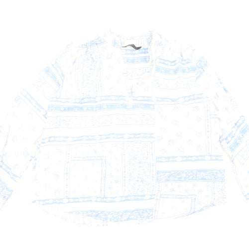 Marks and Spencer Womens White Geometric Viscose Basic Blouse Size 8 V-Neck