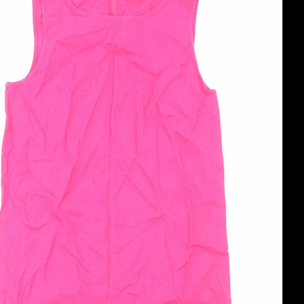 Marks and Spencer Womens Pink Linen Shift Size 8 Boat Neck Pullover