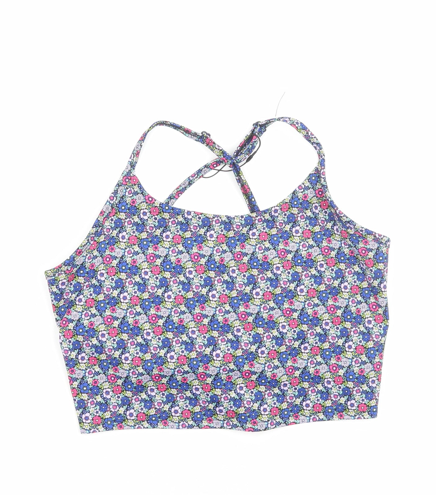 Marks and Spencer Womens Multicoloured Floral Polyamide Cropped Tank Size 10 Scoop Neck Pullover - Cross Back Detail Sports Bralette