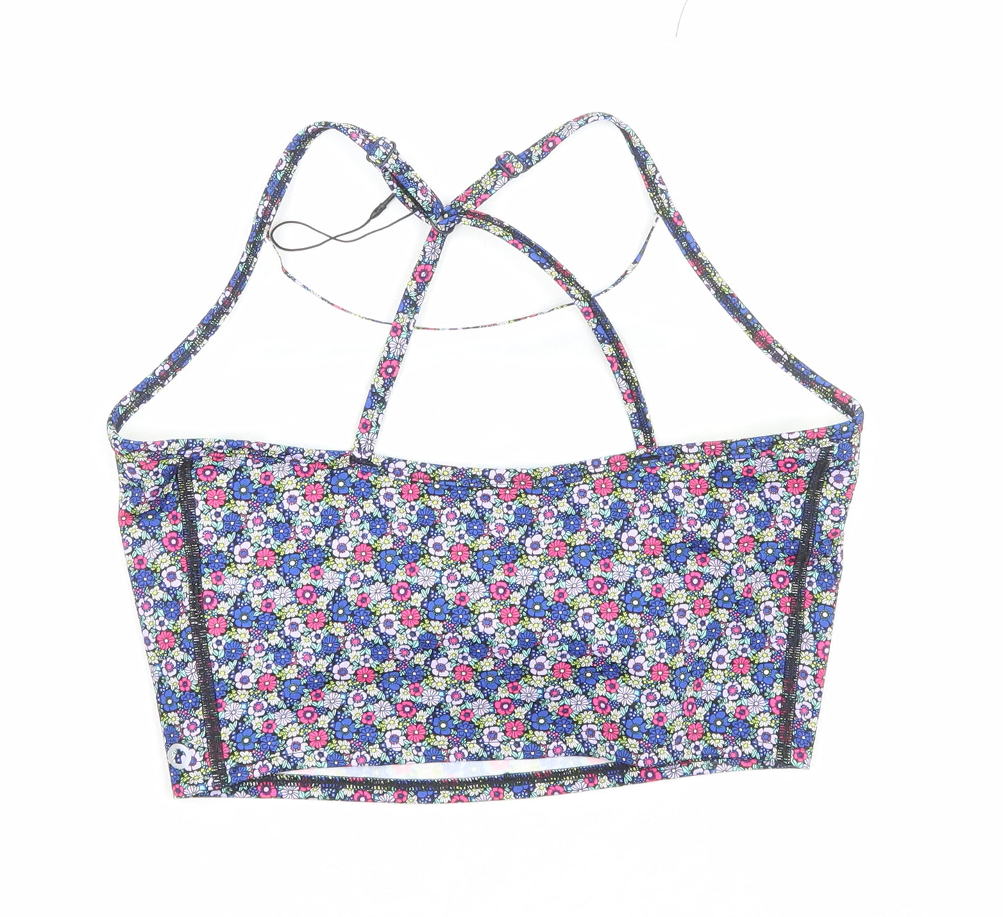Marks and Spencer Womens Multicoloured Floral Polyamide Cropped Tank Size 10 Scoop Neck Pullover - Cross Back Detail Sports Bralette