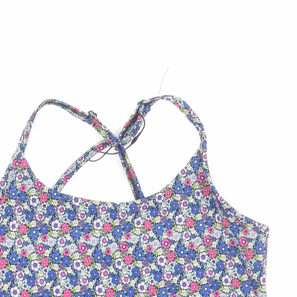 Marks and Spencer Womens Multicoloured Floral Polyamide Cropped Tank Size 10 Scoop Neck Pullover - Cross Back Detail Sports Bralette
