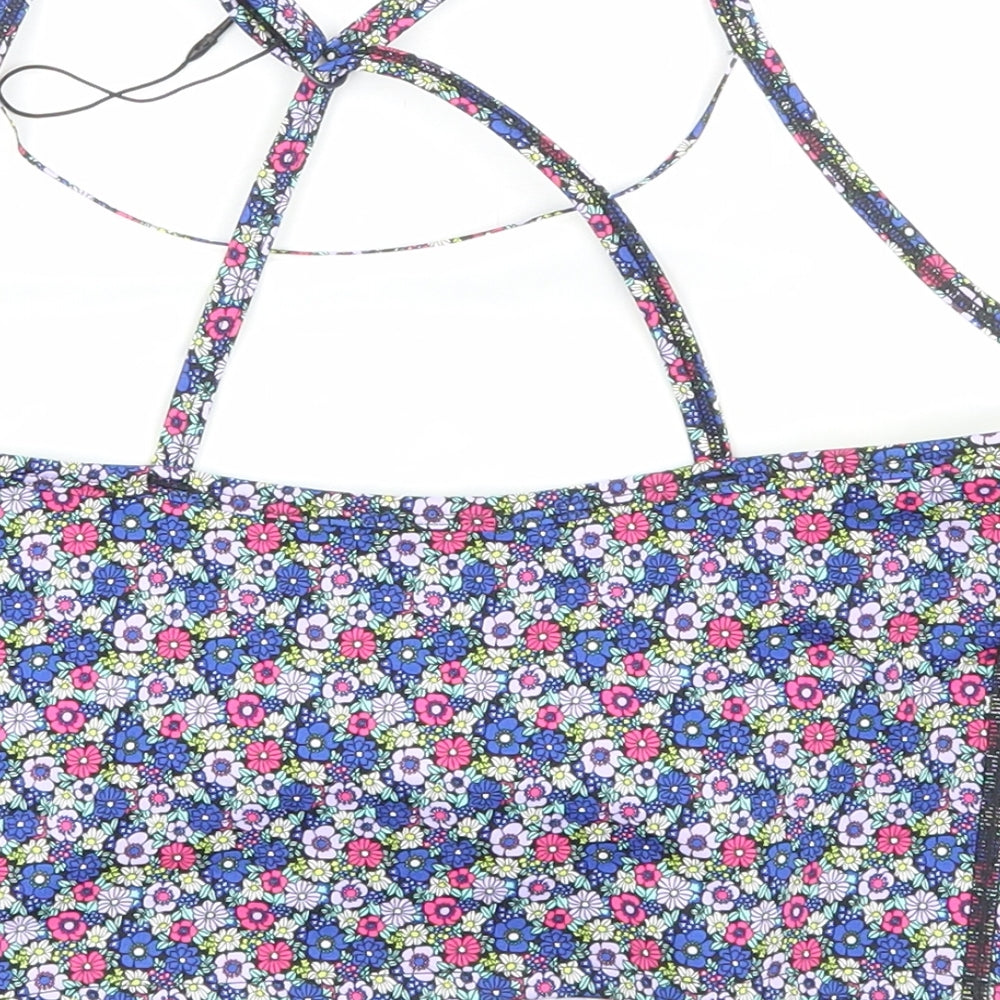 Marks and Spencer Womens Multicoloured Floral Polyamide Cropped Tank Size 10 Scoop Neck Pullover - Cross Back Detail Sports Bralette