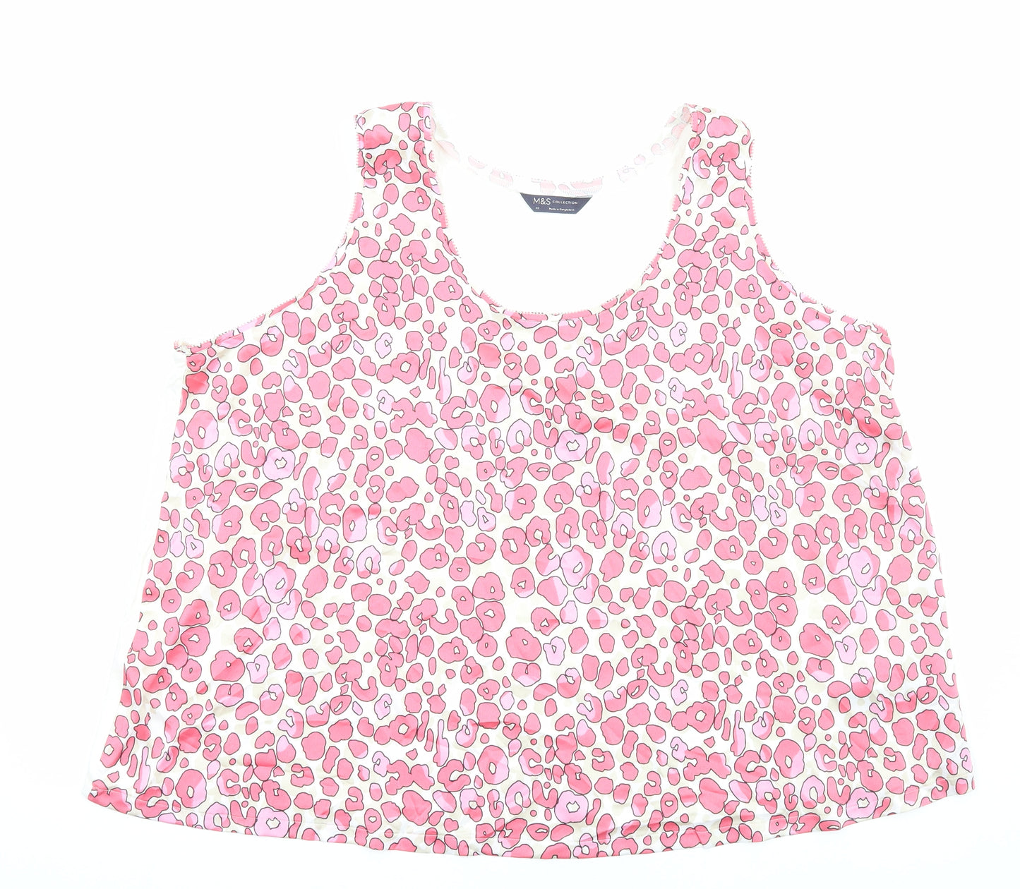 Marks and Spencer Womens Pink Animal Print Polyester Basic Tank Size 22 Round Neck - Leopard Print
