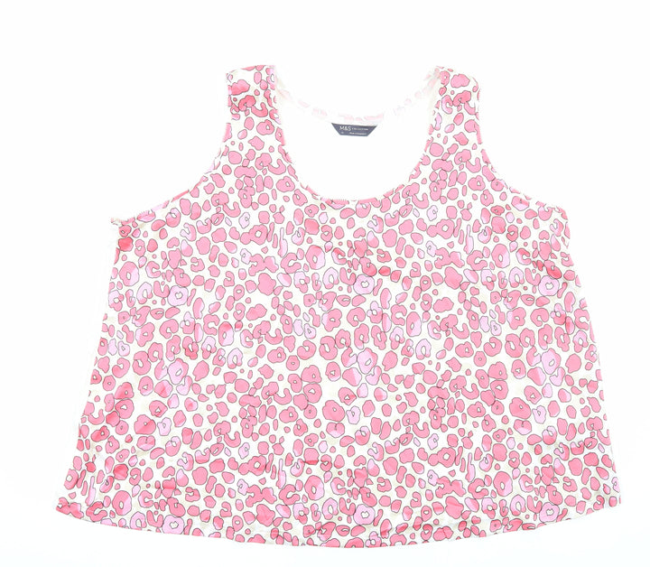 Marks and Spencer Womens Pink Animal Print Polyester Basic Tank Size 22 Round Neck - Leopard Print