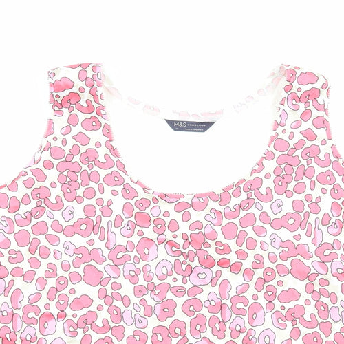 Marks and Spencer Womens Pink Animal Print Polyester Basic Tank Size 22 Round Neck - Leopard Print